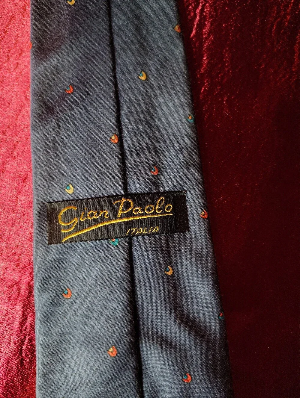 Vintage 1990s Gian Paolo Italian Silk Cotton Blend Navy Geometric 2.75